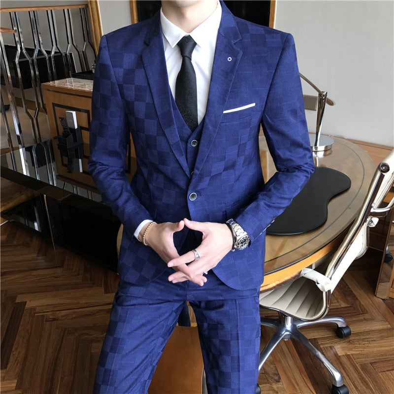 Fall 2021 Men'S New Plaid Suit Three-Piece Wedding Suit Dress Men'S Goods Foot - Image 2