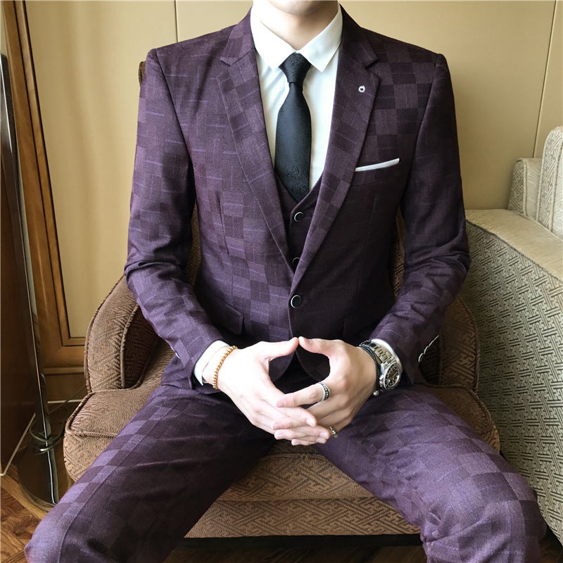 Fall 2021 Men'S New Plaid Suit Three-Piece Wedding Suit Dress Men'S Goods Foot - Image 3