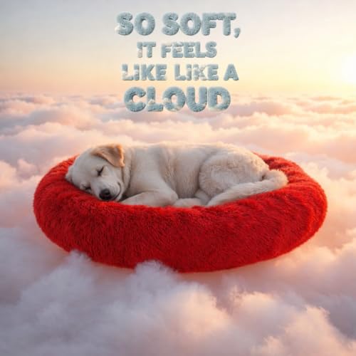 ZEXSAZONE® Summer Round Donut Dog & Cat Bed – Ultra-Soft Faux Fur Anti-Anxiety Pet Bed | Medium Size | Cozy Warmth & Comfort | Vibrant Red | Ideal for Dogs, Cats & Puppies Red Medium - Image 4