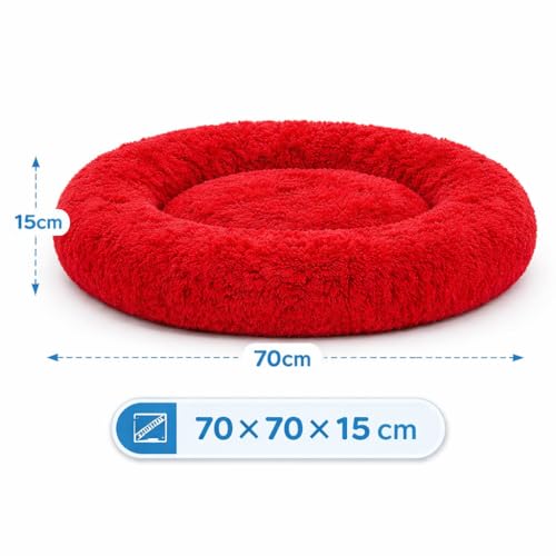 ZEXSAZONE® Summer Round Donut Dog & Cat Bed – Ultra-Soft Faux Fur Anti-Anxiety Pet Bed | Medium Size | Cozy Warmth & Comfort | Vibrant Red | Ideal for Dogs, Cats & Puppies Red Medium - Image 5