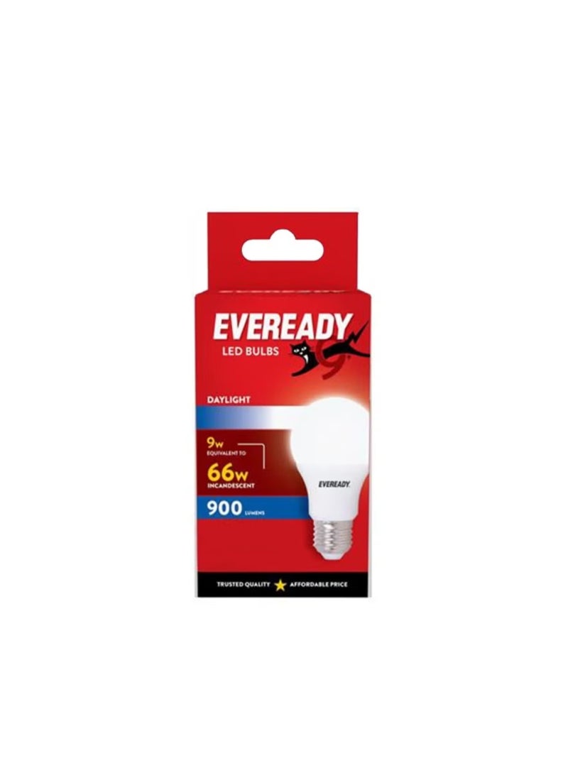 Eveready A60 LED Bulb, 9W, E27 Base, Daylight – Energy-saving 900-lumen LED bulb (equivalent to a 66W incandescent bulb) for home and office use – White light - Image 1