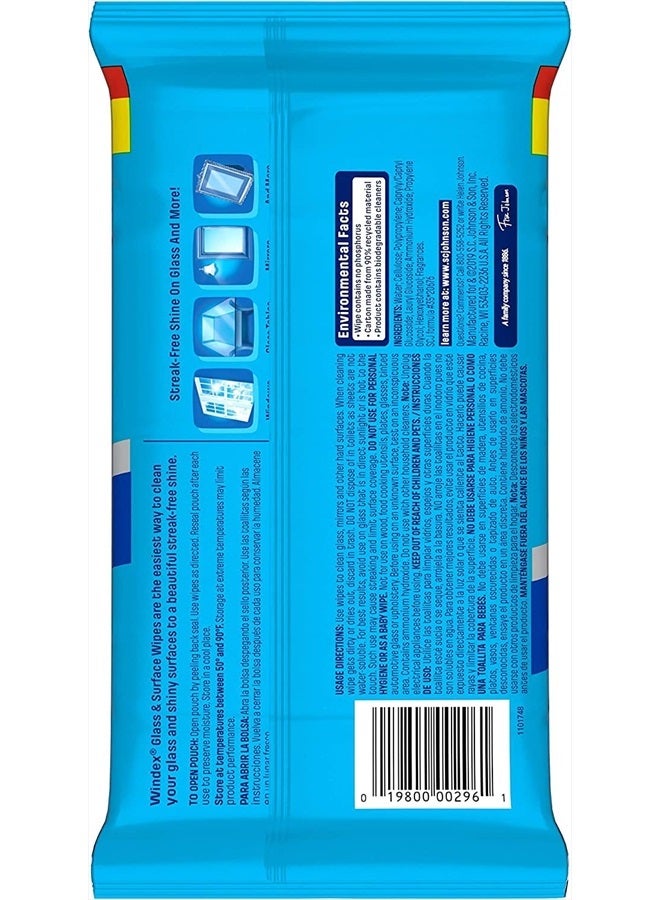Original Glass Wipes, Pre-Moistened Glass and Surface Wipes Clean and Provide a Streak-Free Shine, 38 Count, Pack of 6