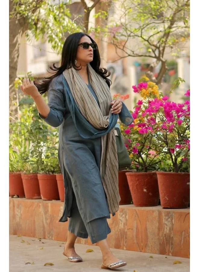جو سريكي كورتا مستقيمة من GoSriKi Women's Rayon Blend مع بنطال ودوباتا (راجا ساب جراي-GS_L_Grey_Large)