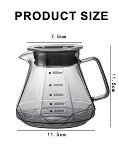 ShebSheb Grey Glass Coffee Pot with Handle,Diamond Shape Coffee Server with Lid,Heat Resistant Coffee Carafe Tea pot for Drip Coffee Maker  - Image 3