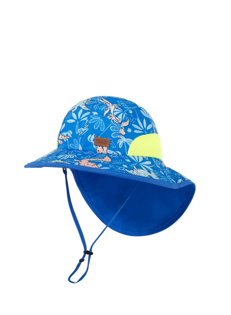 KASTWAVE Baby Sun Hat with Neck Flap, Summer Sun Protective Kids Beach Hats Wide Brim, UPF 50+ Outdoor Camping Hat for Boys Girls, Cute Dinosaur Adjustable Bucket Cap for Kids 2-6 Years - Image 1