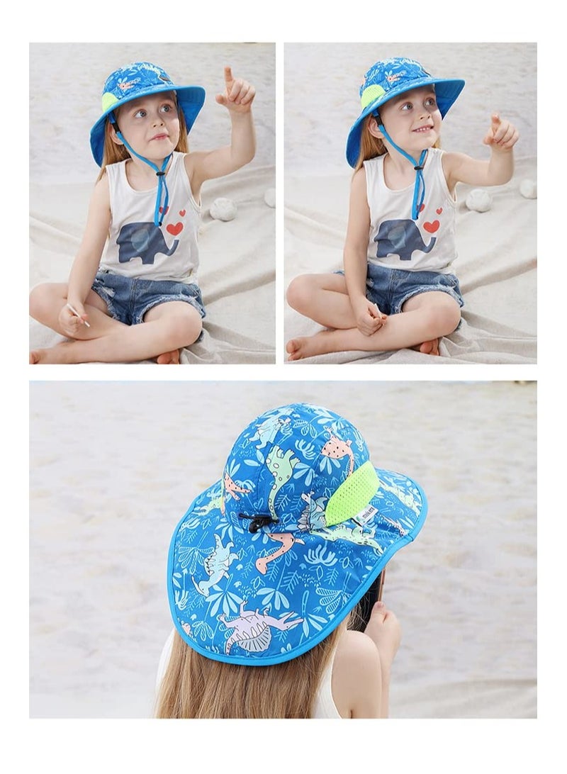 KASTWAVE Baby Sun Hat with Neck Flap, Summer Sun Protective Kids Beach Hats Wide Brim, UPF 50+ Outdoor Camping Hat for Boys Girls, Cute Dinosaur Adjustable Bucket Cap for Kids 2-6 Years - Image 5