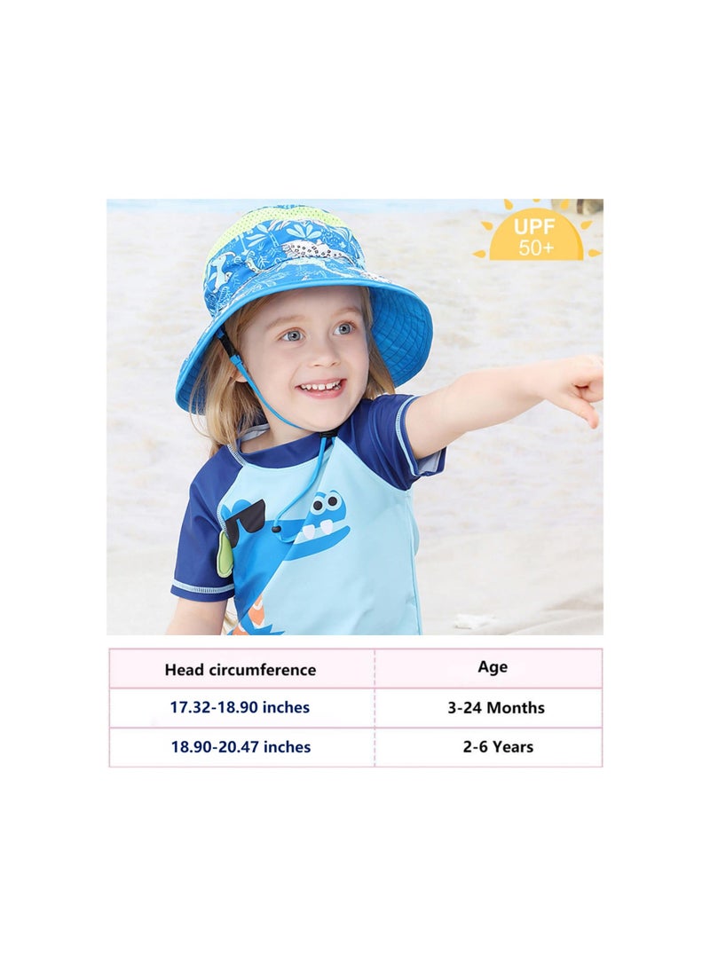 KASTWAVE Baby Sun Hat with Neck Flap, Summer Sun Protective Kids Beach Hats Wide Brim, UPF 50+ Outdoor Camping Hat for Boys Girls, Cute Dinosaur Adjustable Bucket Cap for Kids 2-6 Years - Image 3