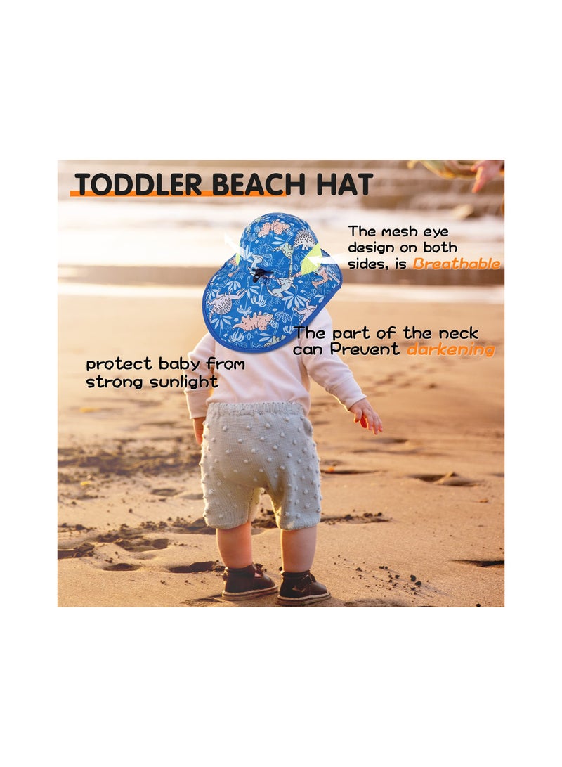 KASTWAVE Baby Sun Hat with Neck Flap, Summer Sun Protective Kids Beach Hats Wide Brim, UPF 50+ Outdoor Camping Hat for Boys Girls, Cute Dinosaur Adjustable Bucket Cap for Kids 2-6 Years - Image 2