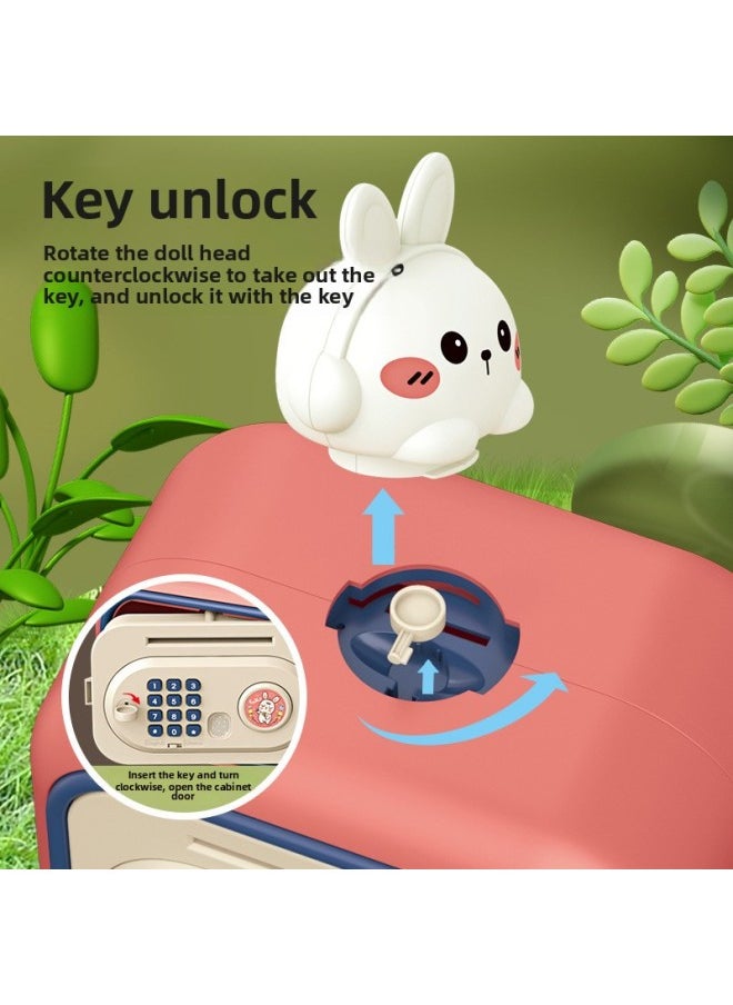 Generic - Cute Pet Simulation Fingerprint Identification Piggy Bank Dual-mode Key Unlock Can Access Piggy Bank Children's Toys-Color:Pink Rabbit Safe [fingerprint + Password] Gift Box + Rechargeable Battery - Image 1
