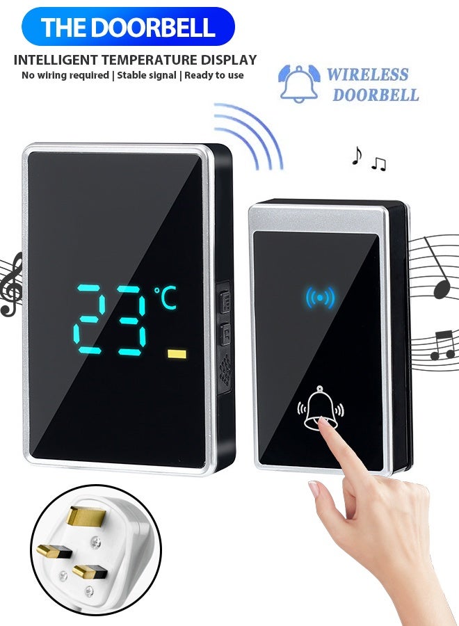 Waterproof Wireless Doorbell with Temperature display LED Flash, Over 1000 Feet Range, 56 Sounds and 5 Levels of Volume,1 Receivers and 1 Transmitter Cordless Doorbell for Home, Office, Apartment, Hotel, Warehouse and Anti-Theft Silver black - Image 1