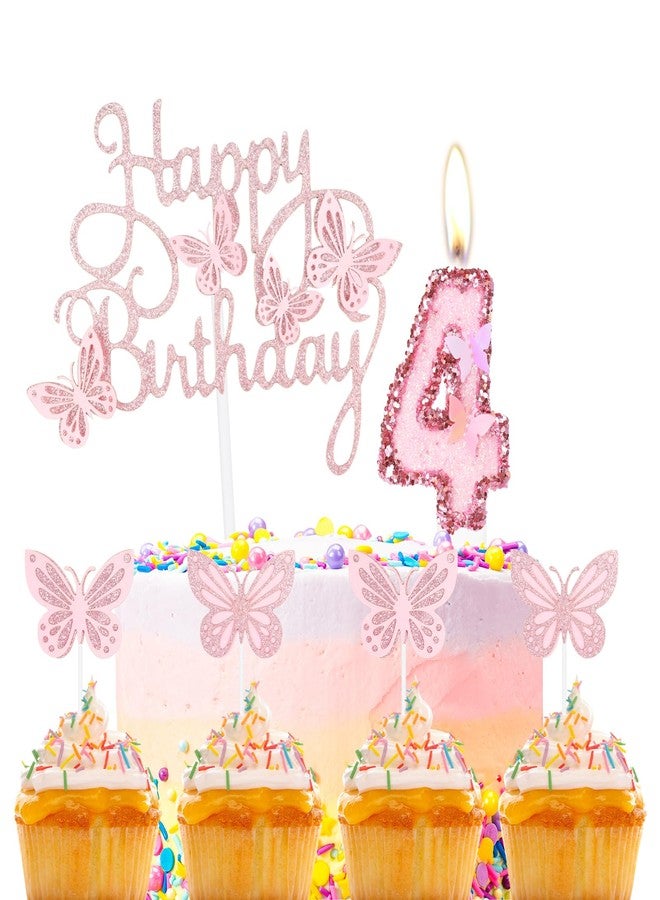 iNINGER Birthday Candles Number 7 Candle,Butterfly 7th Birthday Decorations for Women/Girl,Cupcake Candle for Party,Pink Handmade Sequin Numeral Candle Wedding Cake Topper Anniversary Party Decor - Image 5