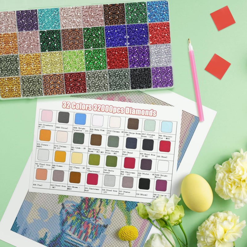 FEMBW 32 Colors 32,000 PCS Acrylic Diamond Painting Beads, Flat Bottom Round Rhinestones for 5D DIY Craft, Boxed with DMC Color Codes - Image 4