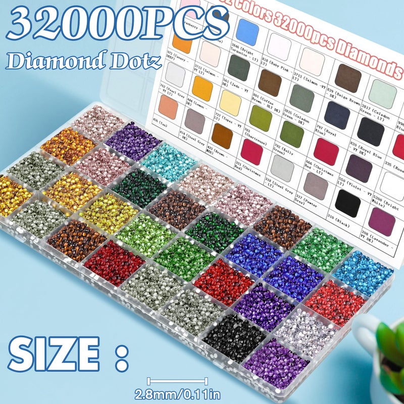 FEMBW 32 Colors 32,000 PCS Acrylic Diamond Painting Beads, Flat Bottom Round Rhinestones for 5D DIY Craft, Boxed with DMC Color Codes - Image 2