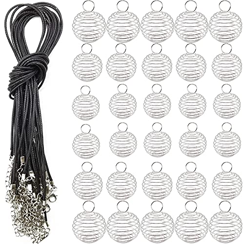 YOOHUA 60PCS Spiral Bead Cages Pendants with 60PCS Chains 4 Sizes Silver Plated Spiral Stone Holder Necklace Cage Pendants for Necklaces Jewelry Making 8mm14mm20mm25mm