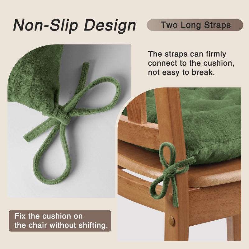 OVOV 4 Pack Chair Cushions for Dining Chairs Soft Seat Cushions for Kitchen Desk Chairs Square Chair Pads with Ties (15.5"x15.5" Green) - Image 3