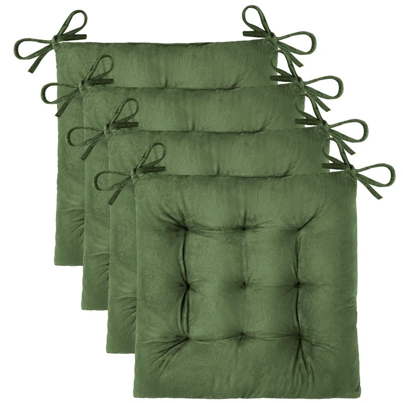 OVOV 4 Pack Chair Cushions for Dining Chairs Soft Seat Cushions for Kitchen Desk Chairs Square Chair Pads with Ties (15.5"x15.5" Green) - Image 1