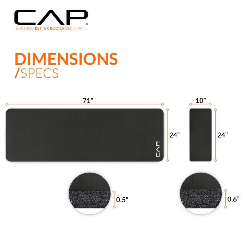 CAP Barbell Yoga Mat 1/2" Thick with Carrying Strap & Knee Pad - High Density Exercise Mat for Yoga, Pilates, Stretching, Floor & Fitness Workouts - 71''x24''x1/2" | Black - Image 4