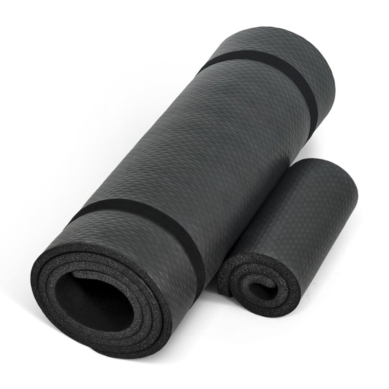 CAP Barbell Yoga Mat 1/2" Thick with Carrying Strap & Knee Pad - High Density Exercise Mat for Yoga, Pilates, Stretching, Floor & Fitness Workouts - 71''x24''x1/2" | Black - Image 1