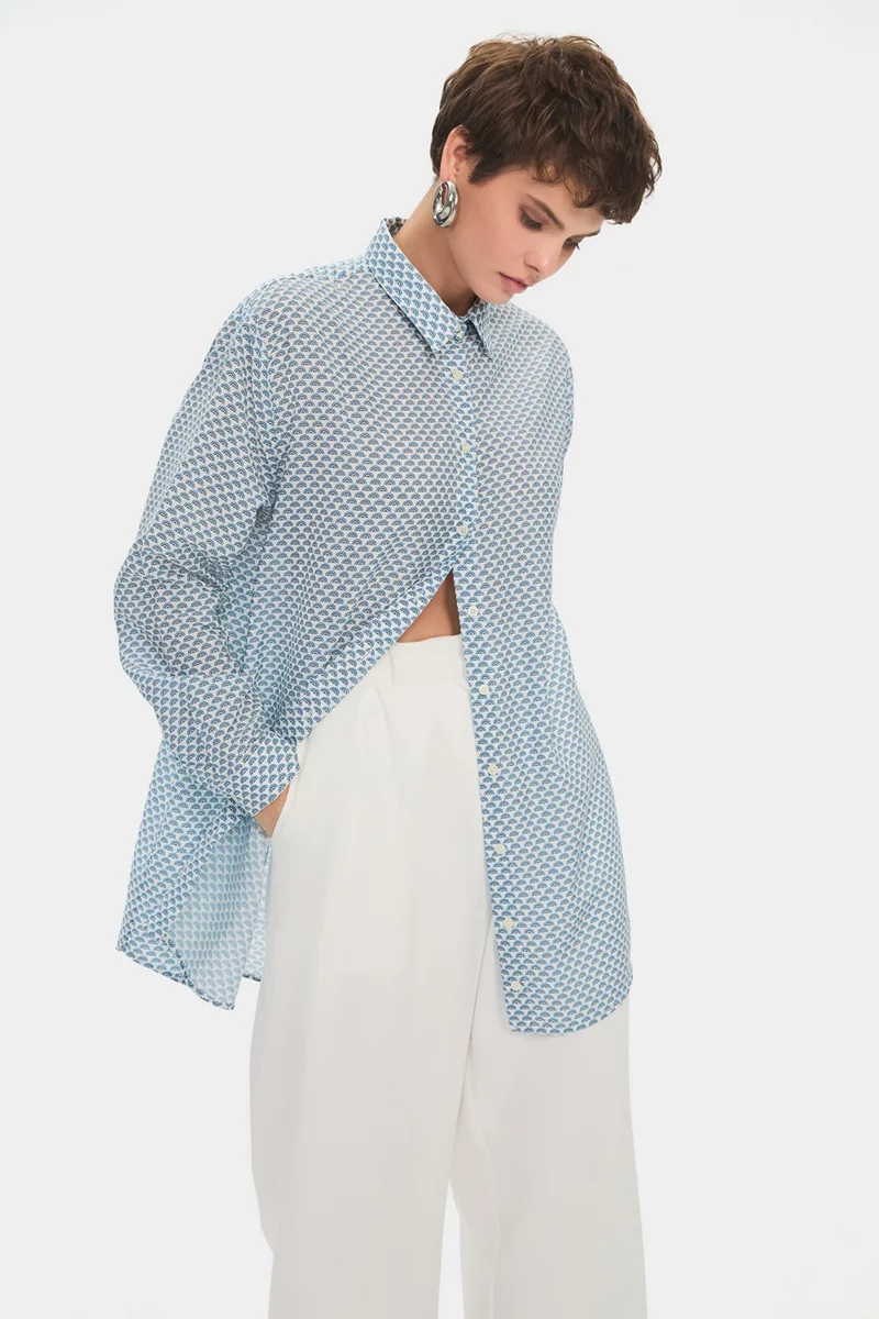 JUNE Women's Exclusive Wide Patterned Lyocell Shirt
