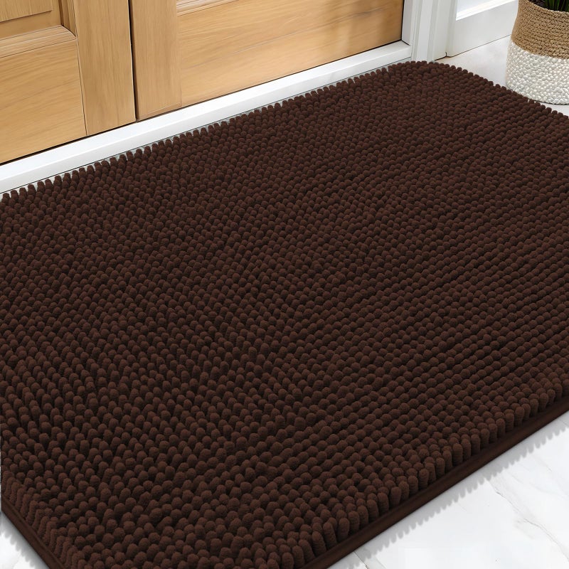 OLANLY Dog Door Mat for Muddy Paws 30x20, Absorbs Moisture and Dirt, Absorbent Non-Slip Washable Doormat, Quick Dry Chenille Mud Mat for Dogs, Entry Indoor Entryway Carpet for Inside Floor, Brown - Image 1