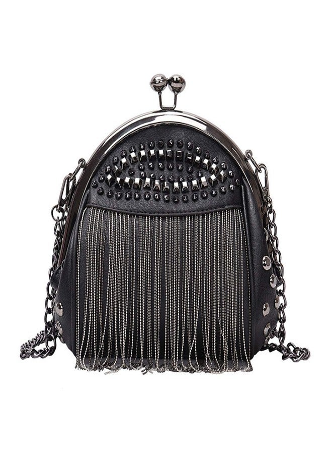 Minache Women Mini Punk Style Rivet Fringe Hobo Crossbody Shoulder Bag Tassel Evening Handbag Clutch Purse - Image 1