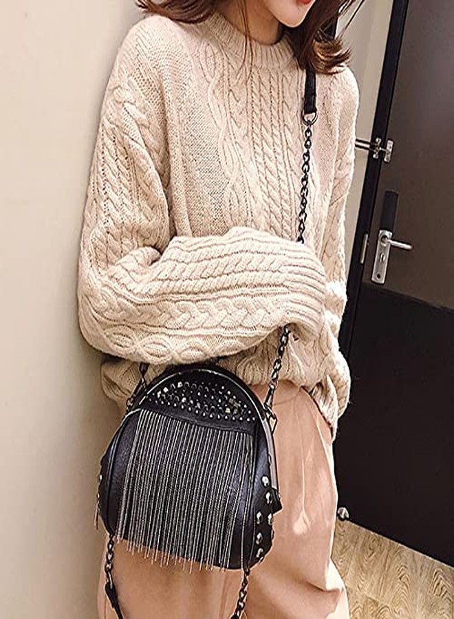 Minache Women Mini Punk Style Rivet Fringe Hobo Crossbody Shoulder Bag Tassel Evening Handbag Clutch Purse - Image 2