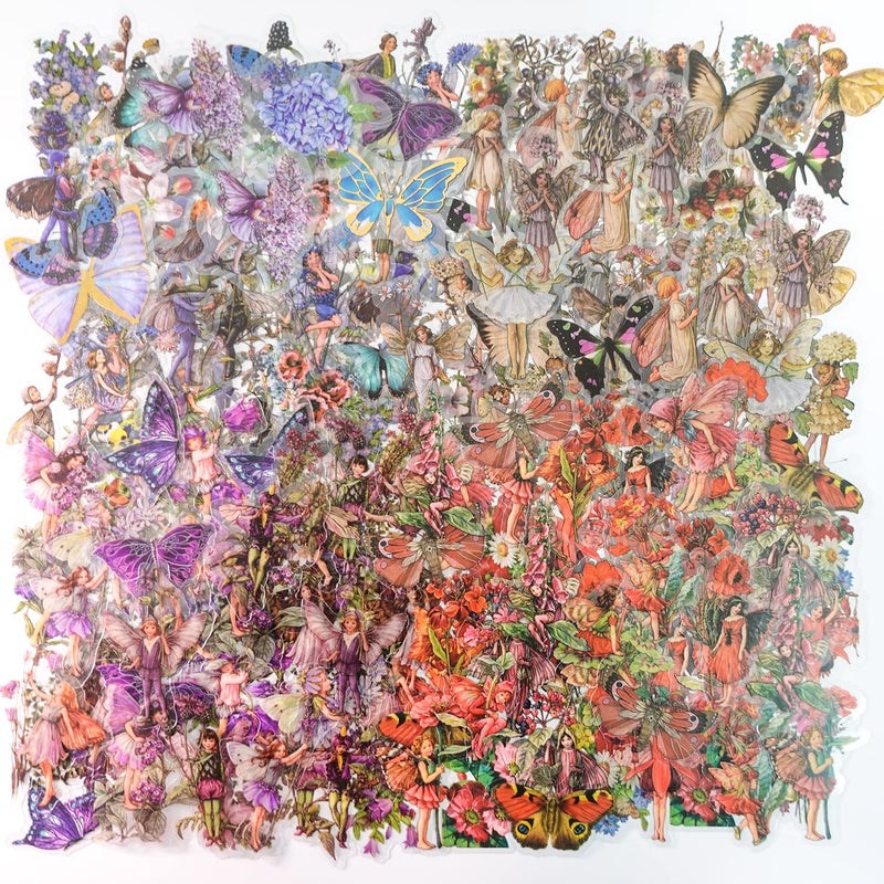 SIBLYMONA Vintage Fairy Stickers 4 Boxes 180 Pcs Transparent Floral Butterfly Journal Scrapbooking Supplies for Junk Journaling Cottagecore Rub On Transfers Crafts (NO.2) - Image 1