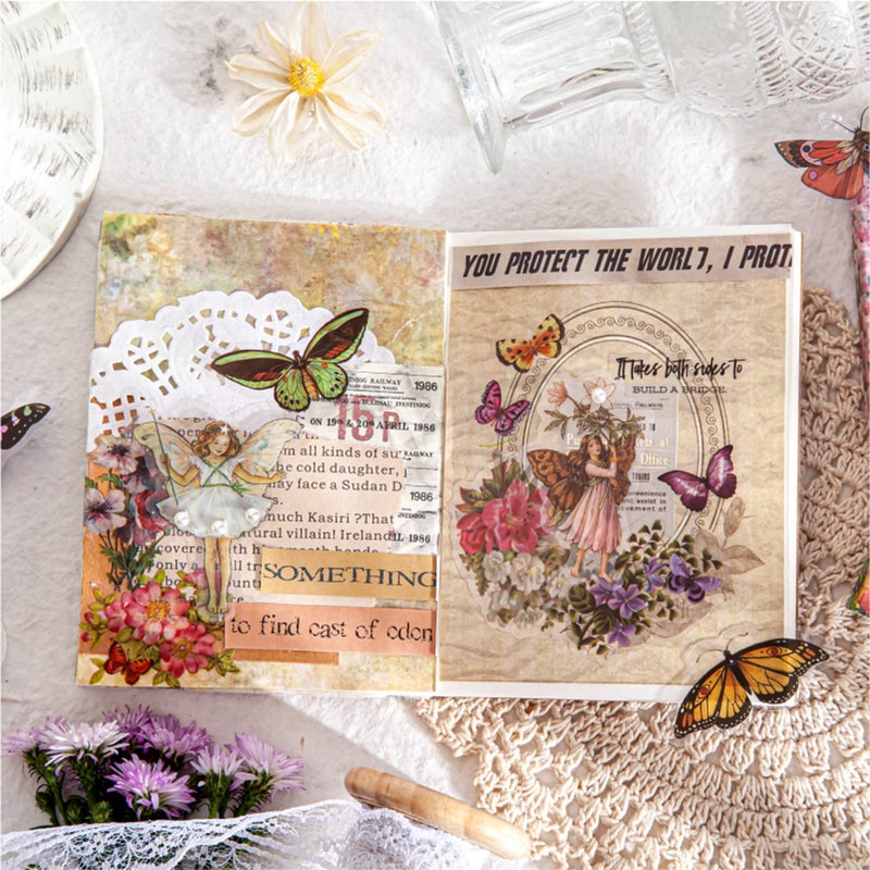 SIBLYMONA Vintage Fairy Stickers 4 Boxes 180 Pcs Transparent Floral Butterfly Journal Scrapbooking Supplies for Junk Journaling Cottagecore Rub On Transfers Crafts (NO.2) - Image 5