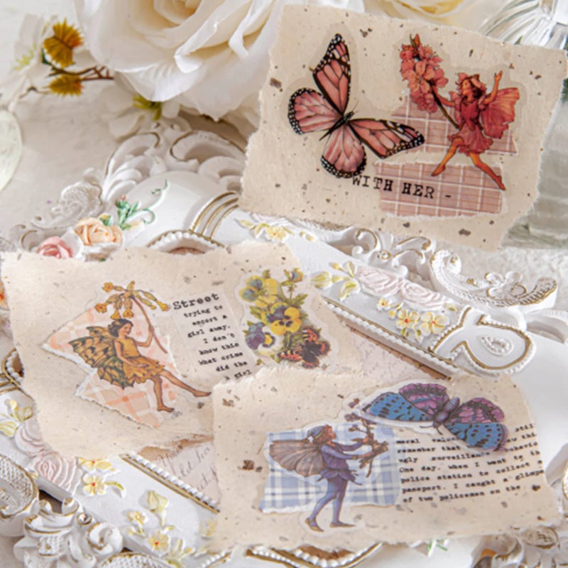 SIBLYMONA Vintage Fairy Stickers 4 Boxes 180 Pcs Transparent Floral Butterfly Journal Scrapbooking Supplies for Junk Journaling Cottagecore Rub On Transfers Crafts (NO.2) - Image 4