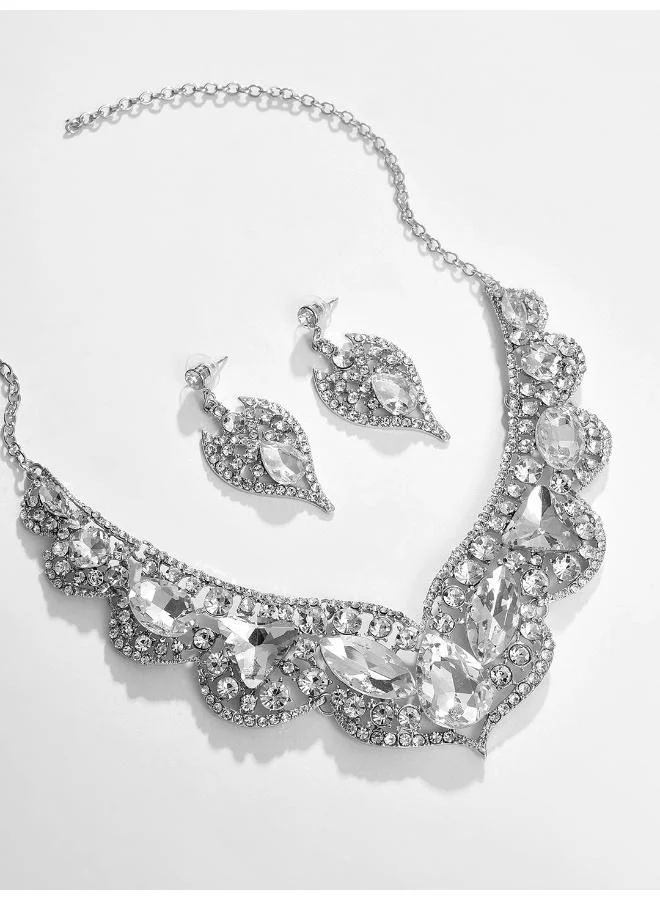 سوهي طقم قلادة وأقراط من الحجر المطلي بالفضة