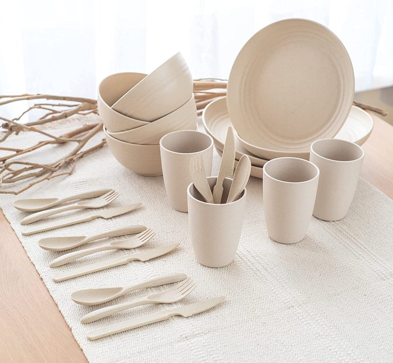 ZEPOLI ZEPOLI Wheat Straw Dinnerware Set Unbreakable Dinnerware Sets Dishwasher Microwave Safe Dinnerware Eco Friendly Non Breakable 4 Plates4 Bowls4 Cups16 Cutlery 28 Pcs Beige - Image 2