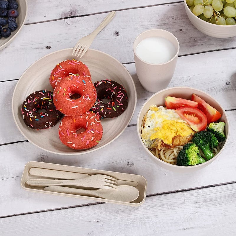 ZEPOLI ZEPOLI Wheat Straw Dinnerware Set Unbreakable Dinnerware Sets Dishwasher Microwave Safe Dinnerware Eco Friendly Non Breakable 4 Plates4 Bowls4 Cups16 Cutlery 28 Pcs Beige - Image 5