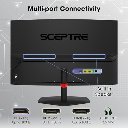 Sceptre Curved 24-inch Gaming Monitor 1ms 100Hz 1500R DisplayPort HDMI X2 Eye Care 100% sRGB Build-in Speakers, Machine Black 2025 (C248W-FW100T Series) - Image 2