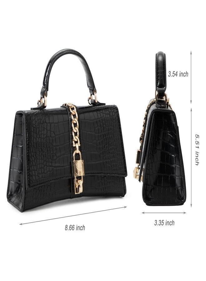 Beatfull Top Handle Purses for Women Crossbody Stylish Crocodile Leather Satchel Bag Chain Square Shoulder Handbag Black - Image 3