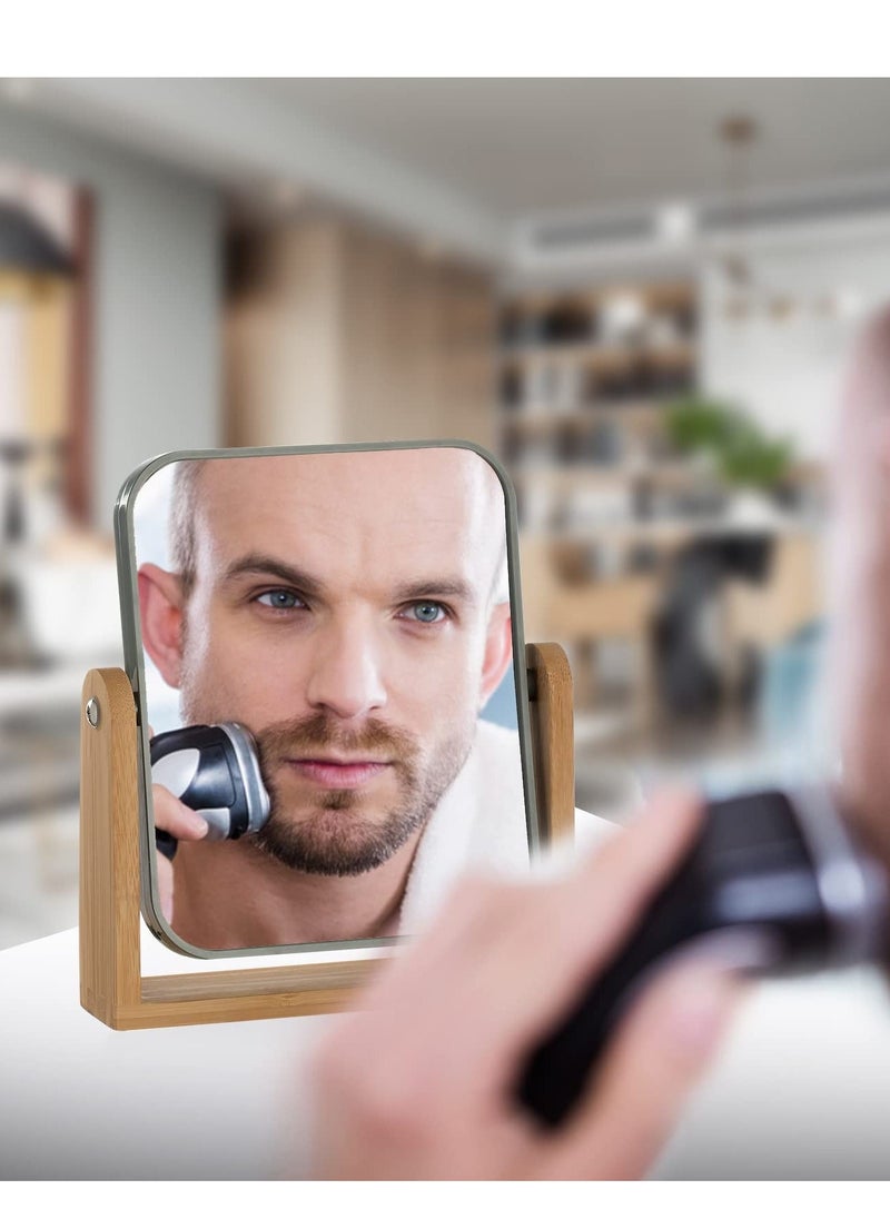 مرآة مكياج مكبرة 3X من الجهتين مع حوامل من الخيزران، مرآة صغيرة لطاولة المكتب مع دوران 360°، مرآة تجميل محمولة قائمة، جيدة للاستحمام، الحلاقة والسفر - رمادي - Image 5