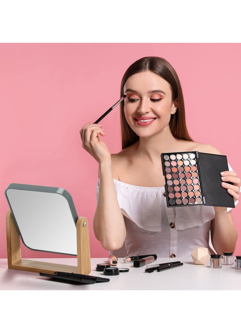 مرآة مكياج مكبرة 3X من الجهتين مع حوامل من الخيزران، مرآة صغيرة لطاولة المكتب مع دوران 360°، مرآة تجميل محمولة قائمة، جيدة للاستحمام، الحلاقة والسفر - رمادي - Image 2