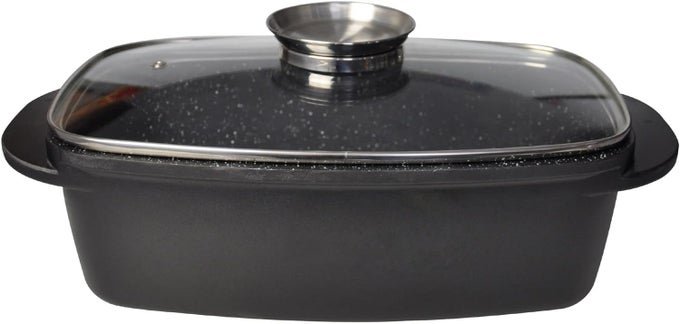 32 CM ROASTER ALUMINUM DISH CAST WITH GLASS LID NONSTICK COATING PAN COOKER GRILLED KADAI FISH POT WITH AROMA KNOB FOR ALL HOBS
