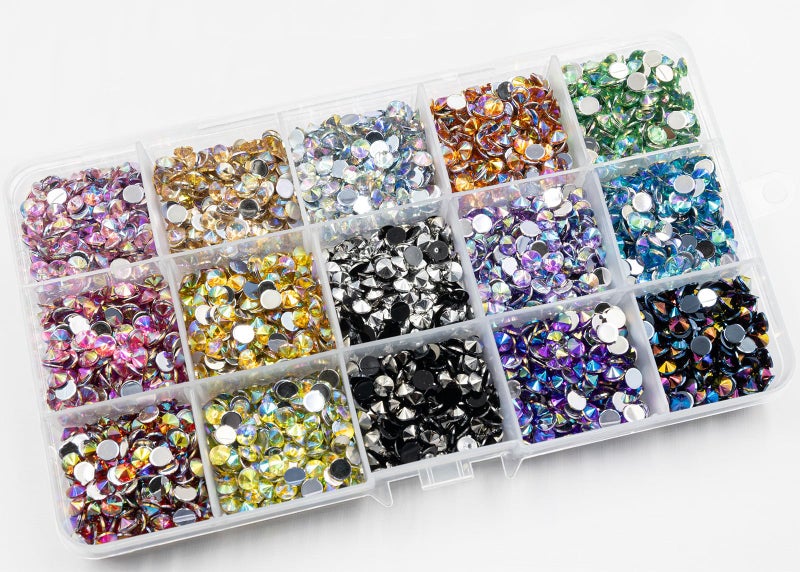Summer-Ray.com Summer-Ray 5mm Flat Back Assorted AB Color Pointed Tip Rivoli Rhinestones in Storage Box - Image 1