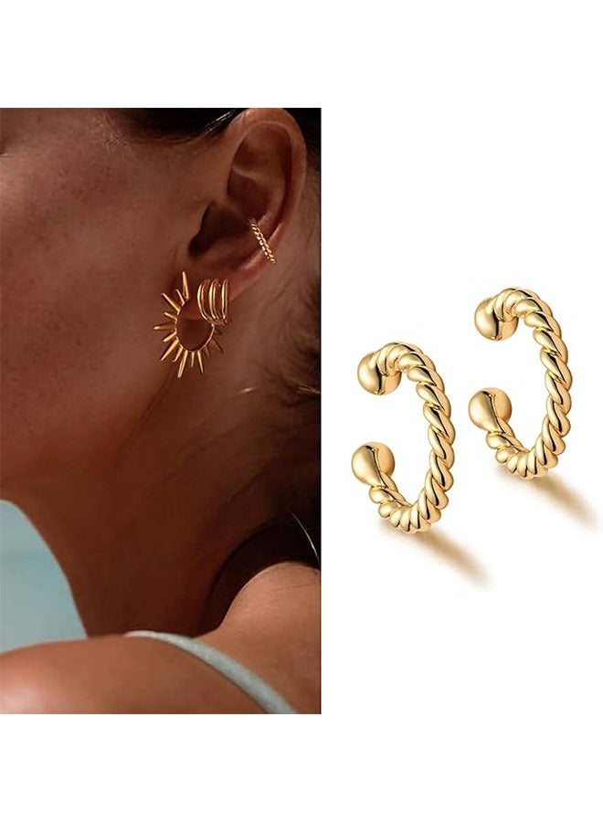 Mevecco Women Ear Cuff Earring Gold Non Pierced Ear Cartilage Clip on Wrap Hoop 14K Gold Filled Tiny Boho Beach Simple Minimalist Delicate Handmade Hypoallergenic Jewelry Gift-Sold as Single/Pair - Image 3