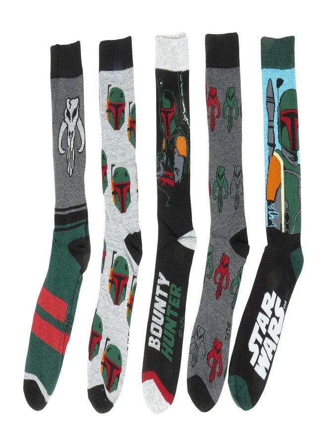 Hyp Star Wars Boba Fett The Mandalorian Profile Logos Crew Socks 5-Pack (Multi, Unisex-Adults, Medium)