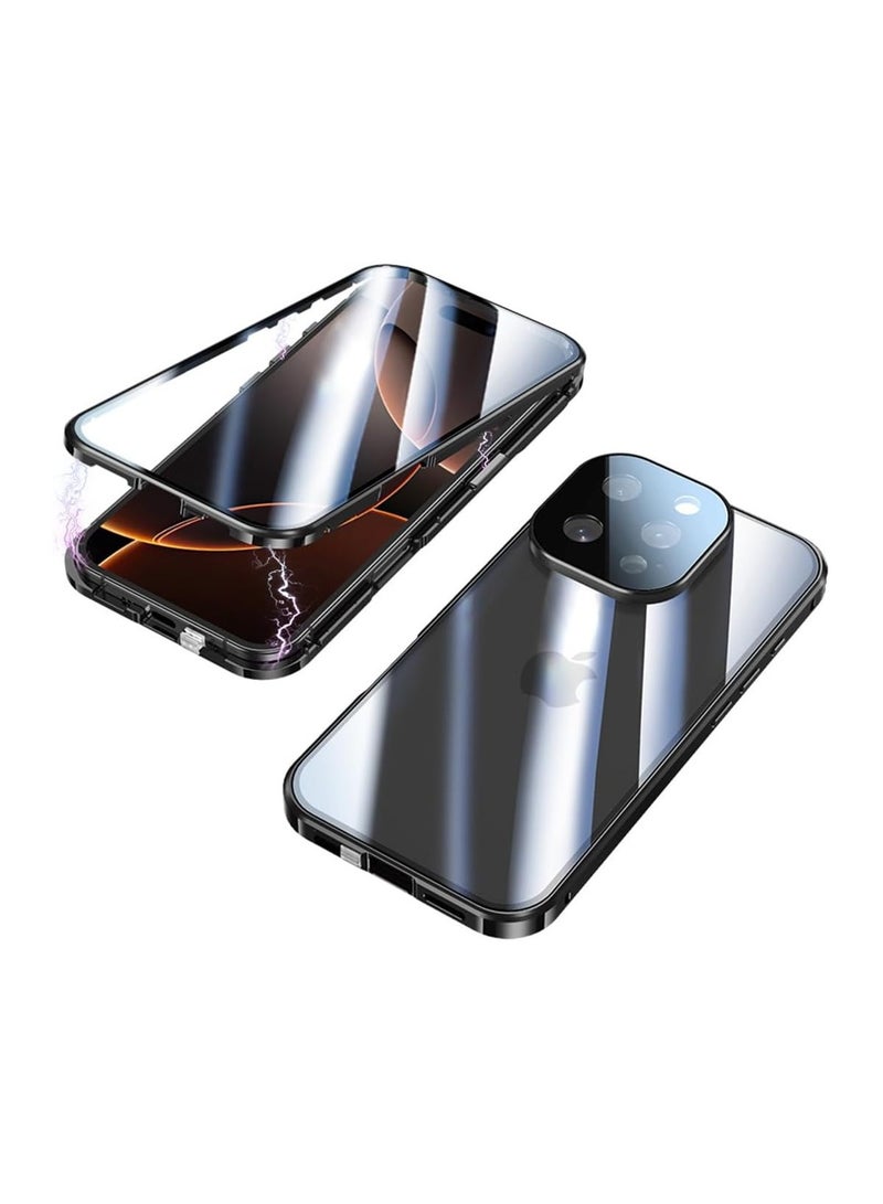 غطاء متوافق مع هاتف iPhone 16 Pro Max عام 2024، إطار معدني مغناطيسي للجسم مع غطاء زجاجي مقسى شفاف من جانبين مع حماية الكاميرا. - Image 1