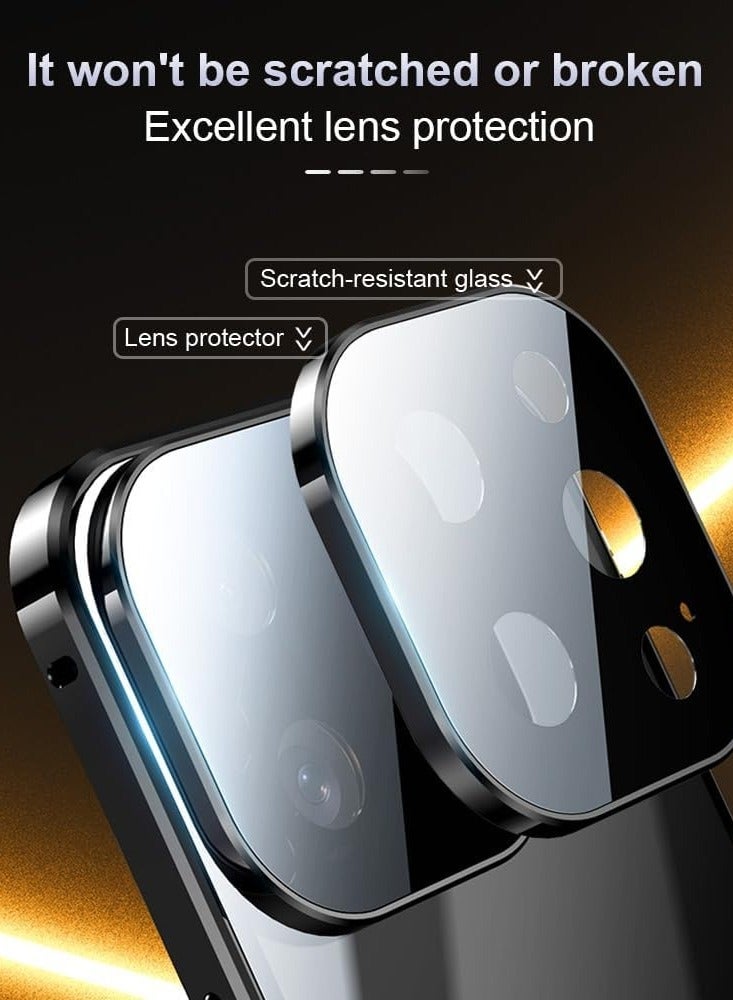 غطاء متوافق مع هاتف iPhone 16 Pro Max عام 2024، إطار معدني مغناطيسي للجسم مع غطاء زجاجي مقسى شفاف من جانبين مع حماية الكاميرا. - Image 3