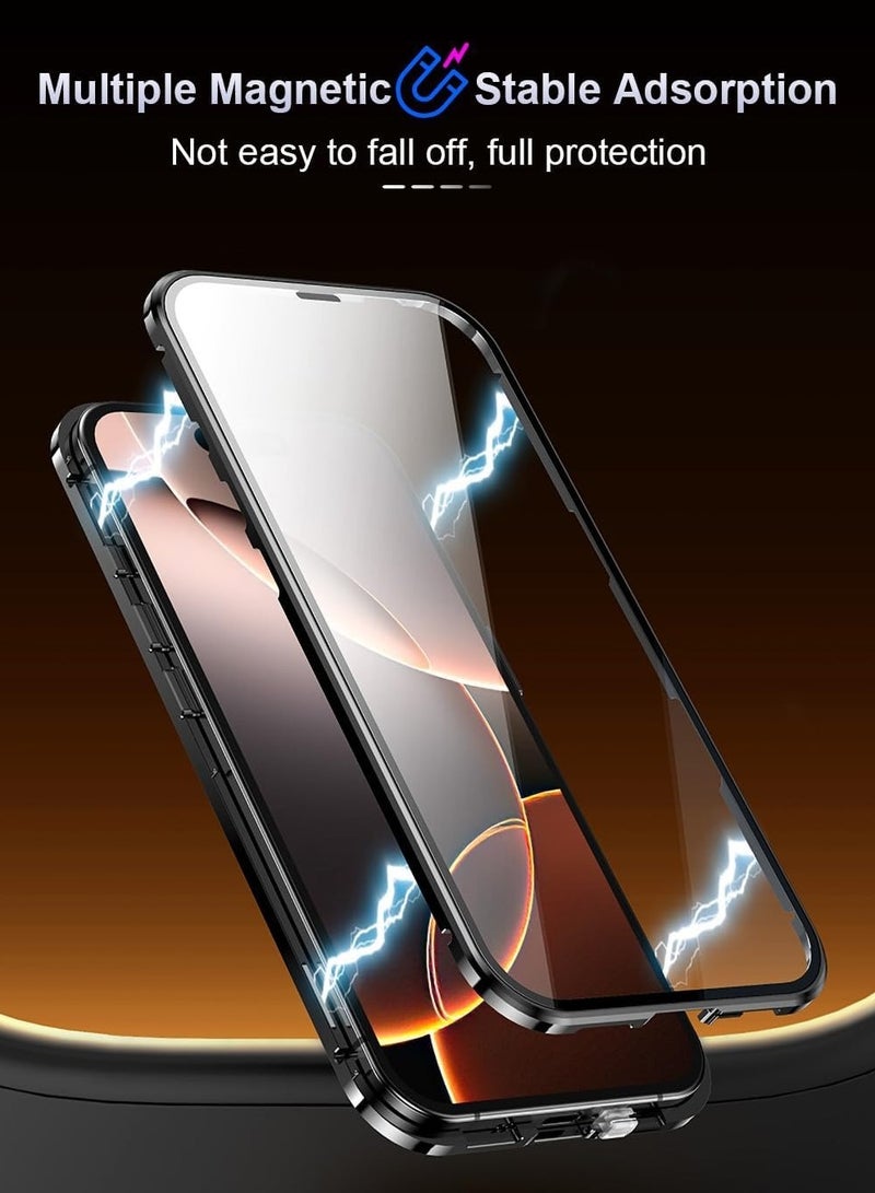 غطاء متوافق مع هاتف iPhone 16 Pro Max عام 2024، إطار معدني مغناطيسي للجسم مع غطاء زجاجي مقسى شفاف من جانبين مع حماية الكاميرا. - Image 2