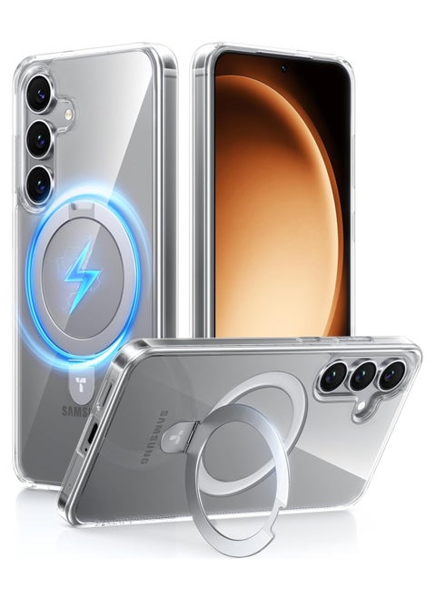Magnetic Stand for Samsung Galaxy S25 Plus Case, [Compatible with Magsafe] [Mil-Grade Drop Tested] Crystal Clear Ring Slim Protective Phone Case for Samsung S25 Plus Case Ostand, Clear