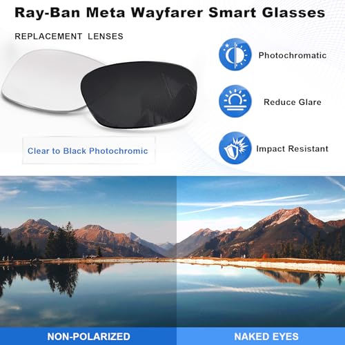 Vigamen Replacement Lenses Compatible with Ray-Ban Meta Wayfarer RW4006 50mm Smart Glasses For Women Men,Auto-Tinting UV Protection - Non Polarized-Photochromic - Image 3