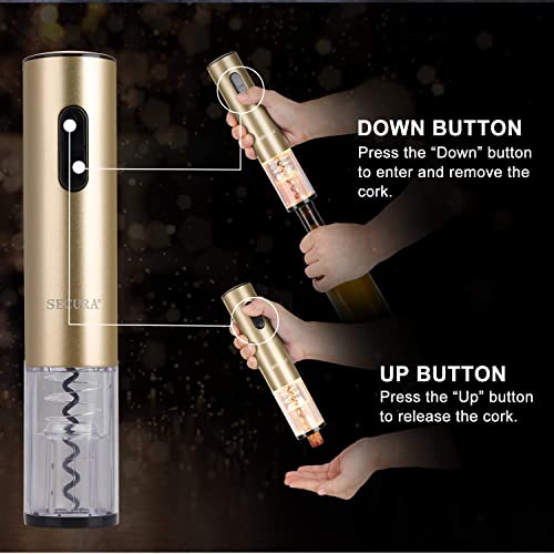 Secura Electric Wine Opener, Automatic Bottle Corkscrew Opener with Foil Cutter, Rechargeable (Champagne Gold) - Image 5