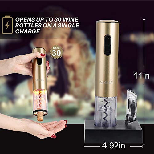 Secura Electric Wine Opener, Automatic Bottle Corkscrew Opener with Foil Cutter, Rechargeable (Champagne Gold) - Image 4