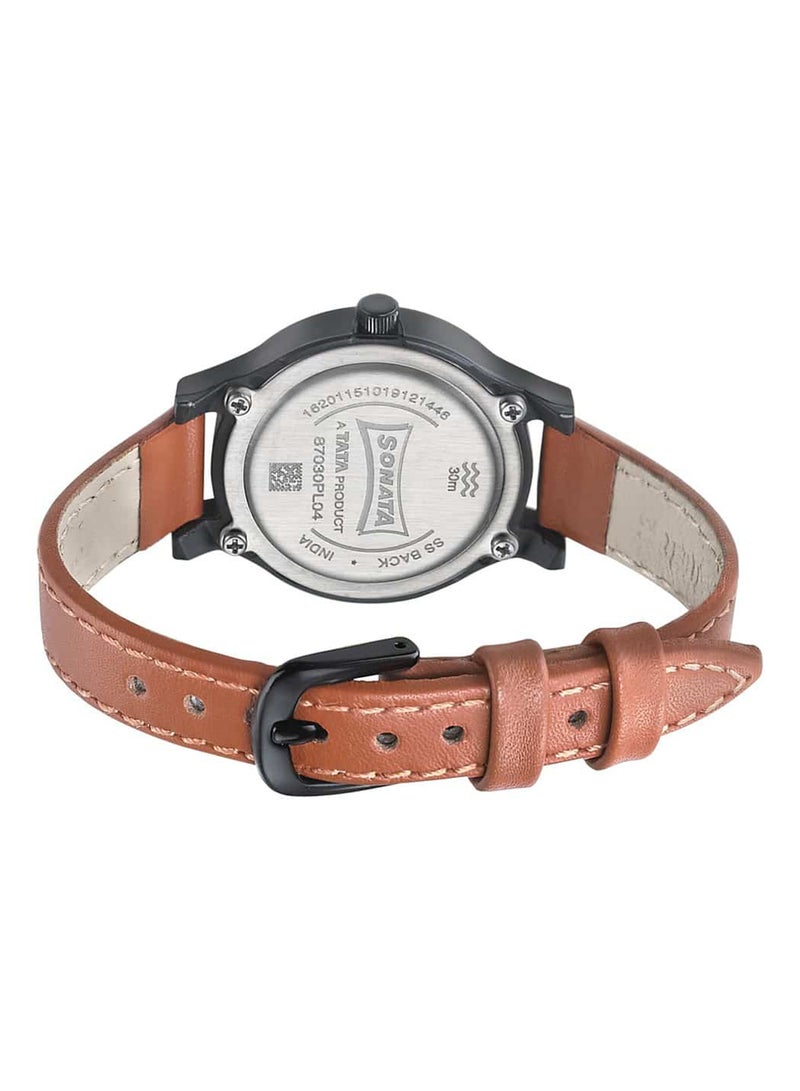 سوناتا ساعة يد نسائية جلدية دائرية بعقارب . مم - Image 4