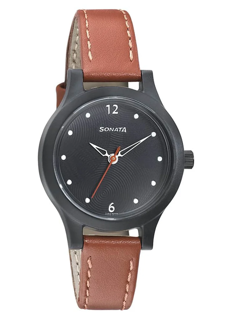 سوناتا Women's Analog Round Shape Leather Wrist Watch 87030PL04 - 38.1 Mm