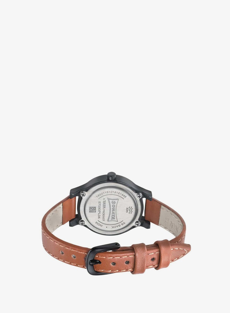 Sonata Women's Analog Round Shape Leather Wrist Watch 87030PL04 - 38.1 Mm - Image 4